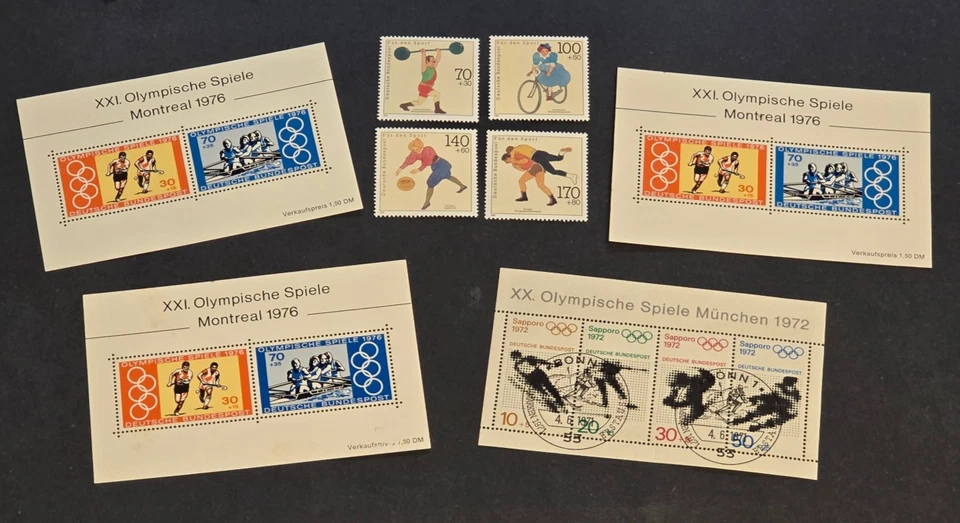 1972-1976 Germany Olympic Souvenir Sheets Sports Set MNH Mi# Bl13 Bl27 Mi851-854 - Image 1 of 4