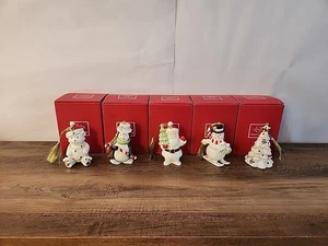 Lenox Very Merry Porcelain Ornaments Set of 5 Penguin Tree Santa Snowman Bear - Picture 1 of 10