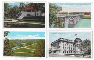 Rockford IL Illinois Court House Blackhawk Park Sinnissippi Moran Bridge 4 PC - Picture 1 of 1