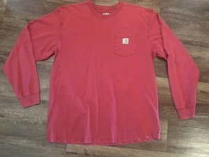 Rara maglietta vintage CARHARTT Spell Out tasca manica lunga anni 2000 rossa taglia large - Foto 1 di 4
