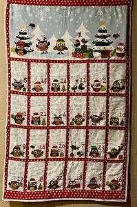 HOLIDAY HOOT Fabric Owl Hanging Advent Calendar 32” X 20” Handmade - Picture 1 of 3