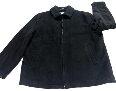 Perry Ellis Portfolio Men's 60% Wool Black Coat Sz  Large Quilted Lining Zip Up - Image 1 of 4