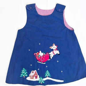 Handmade Christmas Santa Appliqué Toddler Girls Pinafore Dress Size 2 - Picture 1 of 5