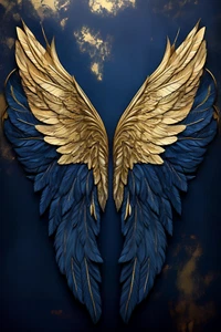 Navy Blue and Gold Angel Wings Wall Art 2 - Elegant Feather 16x24, 24x36 Poster - Picture 1 of 1