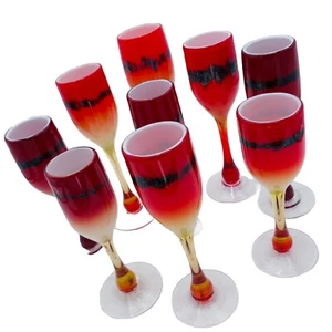 Charles Correll Red White Studio Art Hand blown Signed Dated 9 Glasses Vtg READ - Picture 1 of 12