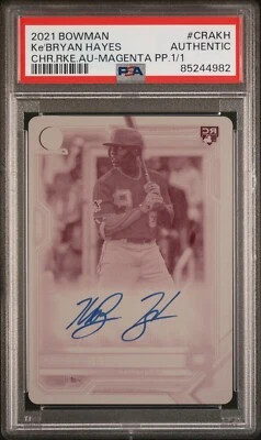 2021 Bowman Chrome Ke’Bryan Hayes Magenta Printing Plate Auto 1/1 RC #CRAKH PSA - Image 1 of 2