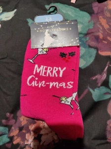 Bnwt Merry Ginmas Ladies Socks Gift Funny Gin Christmas Pink - Picture 1 of 2