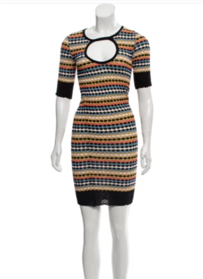 M Missoni Womens Striped Keyhole Short Sleeve Dress Black Blue Orange Body Con 2 - Image 1 of 3