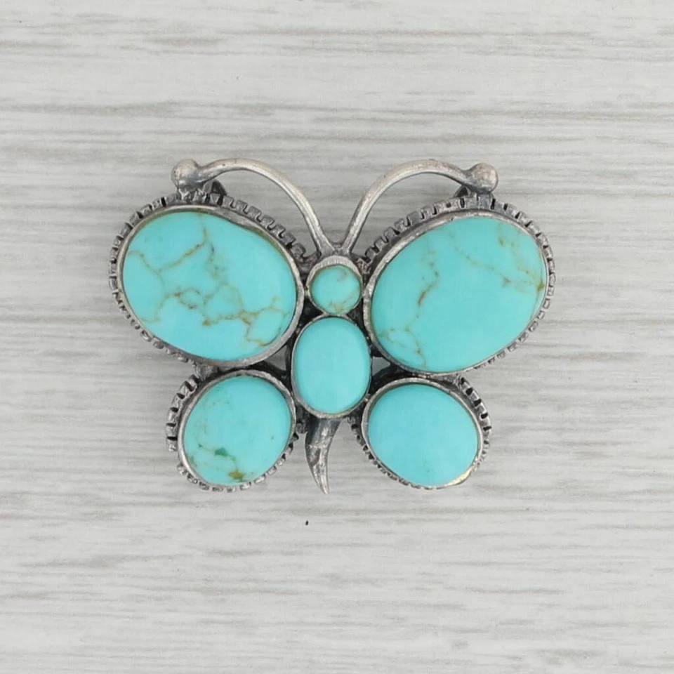 Vintage Imitation Turquoise Butterfly Pendant Sterling Silver Howlite - Image 1 of 4