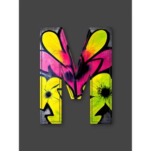 Letter M Neon Yellow Flower Decorative Graffiti Initial Canvas Art Print Poster - Bild 1 von 6