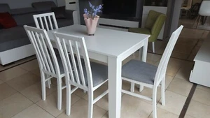 SET of extending dining table and 4 solid wood chairs white, small&great!! 120cm - Picture 1 of 8