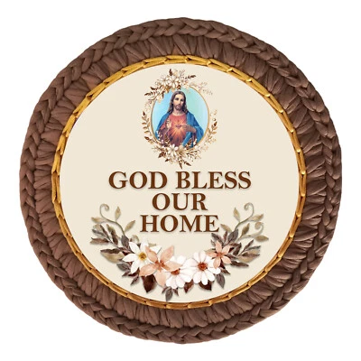 Handmade Crochet "GOD BLESS OUR HOME" Plaque 9", 11" & 13" Home Door Decoration - Image 1 of 4
