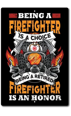 Fire and Rescue Retired  Firefighter Vintage Look Metal Sign Honor Fireman Decor - Image 1 of 4