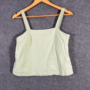 Nude Lucy Top Womens Small Green Crop Blouse Linen Coastal Cocktail Flowy 4C - Picture 1 of 13