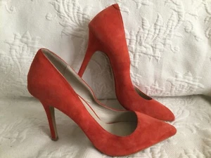 SHOEMINT US10M Orange Suede Leather Pointed Toe SlimHeel Pumps - Picture 1 of 10