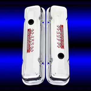 Cubiertas de válvulas altura de fábrica para motores Pontiac 455 cromadas con emblema 455 rojo - Imagen 1 de 1