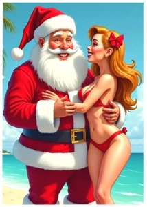 SANTA & CHRISTMAS DIVA * Custom ACEO * Fun Novelty * HOLIDAY * Art Card * ATC - Picture 1 of 2