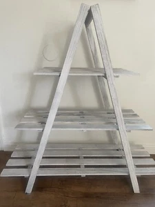 Coastal A Frame Ladder Shelves White Wash Light Weight Wood 46” X 45” - Picture 1 of 13
