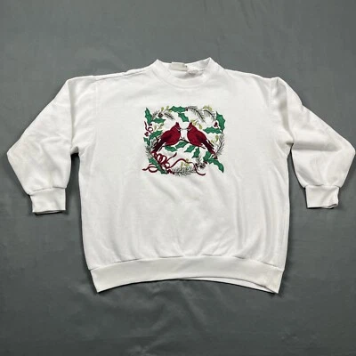 Sudadera Vintage Años 90 Blanca Navidad Cuello Redondo Grande Bordada Cardenales De Colección Foto 1 de 4