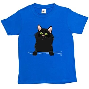 1Tee Kinder Jungen T-Shirt Peeking schwarz Katze Tasche - Bild 1 von 25