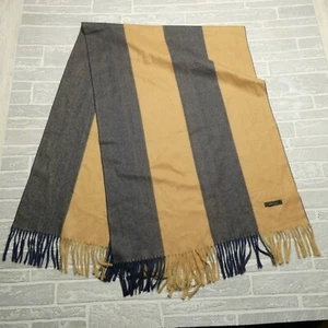 Look Cashmere Scarf Beige Gray Stripe Extra Wide Cashmere Blend - Picture 1 of 7