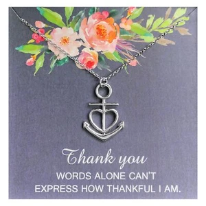 Thank You Greeting Card Silver Anchor Heart Necklace Womens Ginger Lyne Colle... - Picture 1 of 6