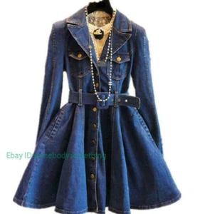 Para mujeres Vestido de fiesta Abrigo de mezclilla Cinturón Solapa Informal Jeans Dulces Línea A Chaquetas - Imagen 1 de 8