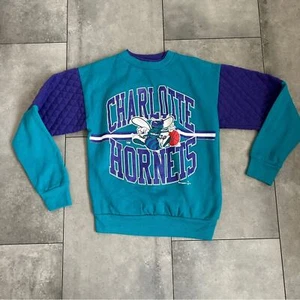 Vintage NBA 90s charlotte hornets basketball teal purple sweatshirt youth 14 - Picture 1 of 7