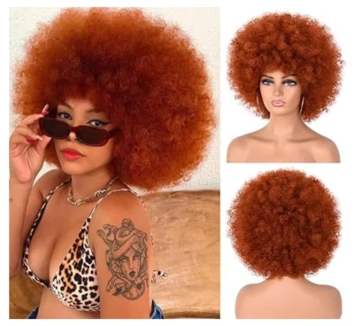 Peluca afro - Peluca afro corta suave años 70 para mujer pelucas de cabello rizado afro rizado (350#) Foto 1 de 4