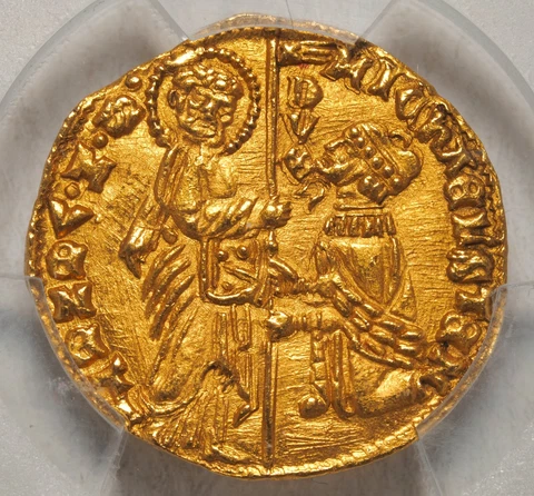 1400, Venice, Michele Steno. Gold Zecchino Ducat Coin Top Pop 2/0! PCGS MS-65! Cover