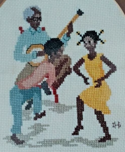 Rare Unique Afro / African American Black Folk Art Needlepoint Textile Painting - Picture 1 of 9