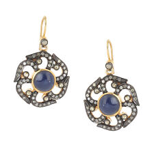 Sapphire Gemstone Diamond Pave 14K Gold Earrings 925 Silver Wedding Fine Jewelry