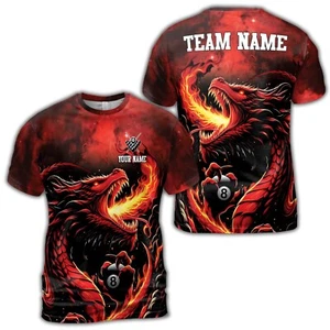 Custom Name Fire Dragon Billiard Passonate Player Men's T-shirt S-5XL - Picture 1 of 9
