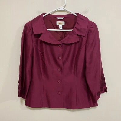 Blusa Chaqueta Forrada Talbots Talla 8 RED Pura Seda Manga 3/4 Foto 1 de 4