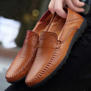 Men's Moccasins Leather Walking Shoes Casual Driving Hiking Slip On Loafers Boat - Picture 1 of 7