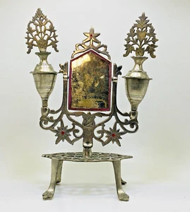 Vintage Messing Handarbeit Spiegel mit schwarzem Augenpuder mit 2 Flaschen ausgestattet - Bild 1 von 8