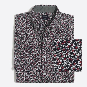 J Crew Herren Kurzarm Floral Camp Hemd Navy Blau mit Rot/Weiß MED UVP 54,50 - Bild 1 von 7