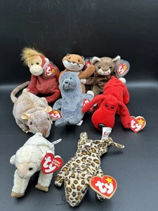 Lot of 8 Beanie Babies Schweetheart, Pounce, Sly, Tiptoe, Rover, Freckles, Ewey - Picture 1 of 24