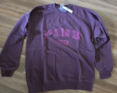 NWT Victorias Secret PINK Wild Rose S oversized ivy campus fleece sweatshirt - Image 1 of 4