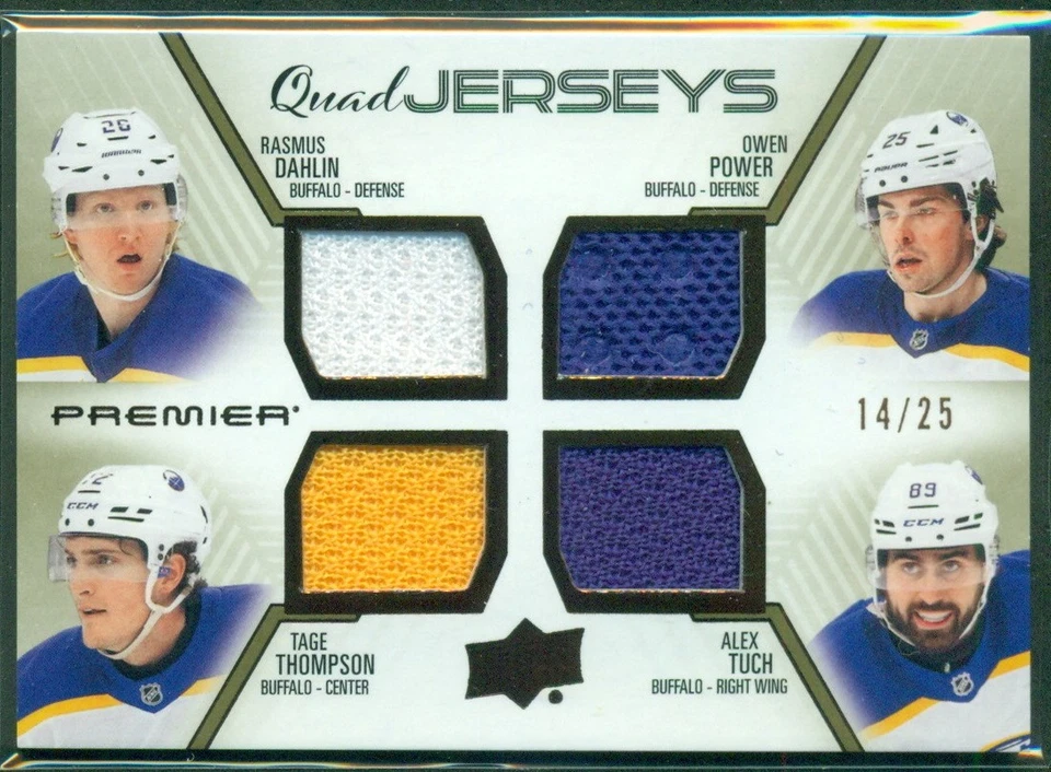 2024-25  Upper Deck PREMIER Quad Jerseys DAHLIN POWER THOMPSON TUCH /25 Sabres - Image 1 of 2
