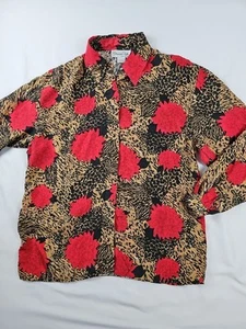 Oscar de la Renta Vintage Mod Wife Animal Print Silk Floral Blouse Sz S - Picture 1 of 4