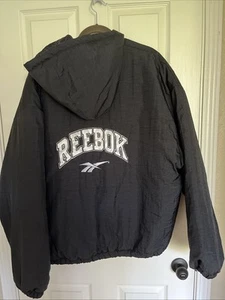 Vintage Reebok Black XL Polyester Puffer Zip Up Jacket - Picture 1 of 6
