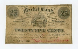 1862 25c Leonard Smith - Troy, NEW YORK Merchant Scrip at The Market Bank - Picture 1 of 2
