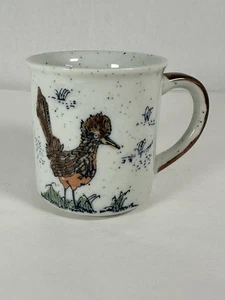 Vintage Stoneware Roadrunner Desert Cactus Brown Speckled Coffee Mug Tea Cup - Picture 1 of 9