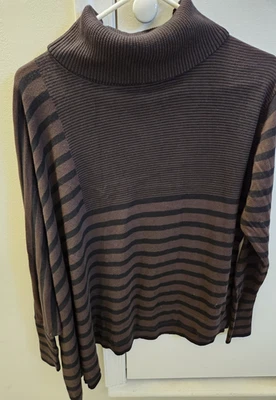 PLANET by Lauren G Brown Black Striped Asymmetrical Relaxed Fit Sweater O/S - Image 1 of 4