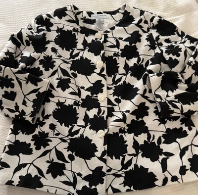 Women’s 16 Linen Blend white with black flowers top jacket vintage Sag Harbour - Image 1 of 4