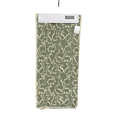 Rachel Ashwell Table Runner Green Bunnies Textured 100% Cotton 16" X 72" NEW - Image 1 of 4