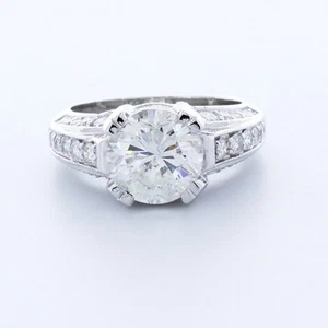5.1 CTW NATURAL DIAMOND E/SI1 ROUND CUT 14K WHITE GOLD PRONG VINTAGE ACCENT RING - Picture 1 of 21