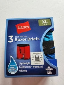 3 Boys Hanes Tagless Boxer Briefs Multicolored XL 16-18 Wicking Soft - Picture 1 of 7