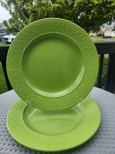 Disney Dinner Plate Hidden Mickey Green Set Of 2 Made In Portugal - Picture 1 of 7